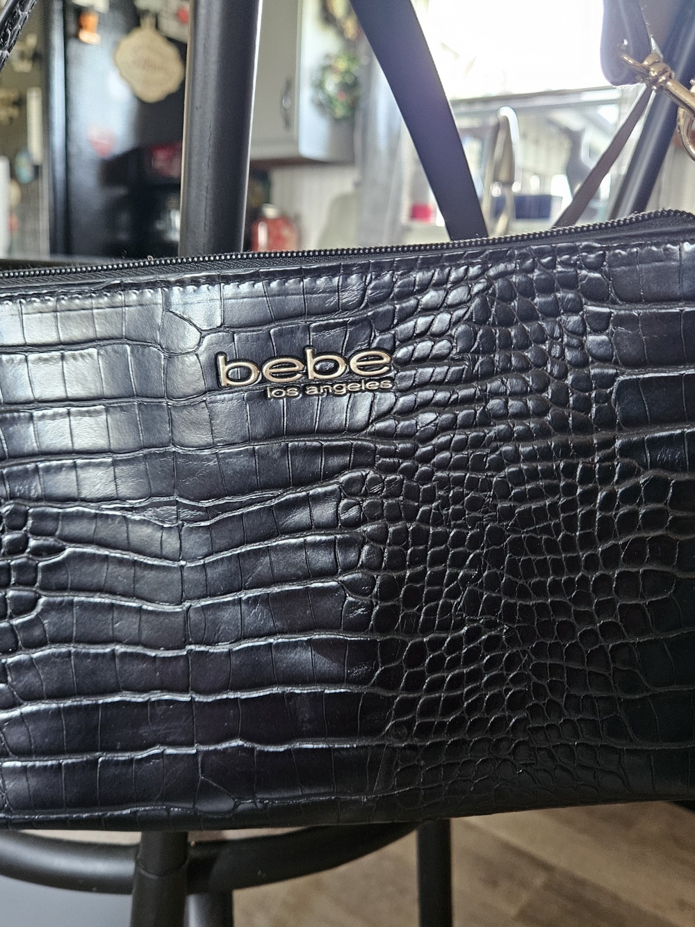 bebe Los Angeles Black Croc-Embossed Small Bag